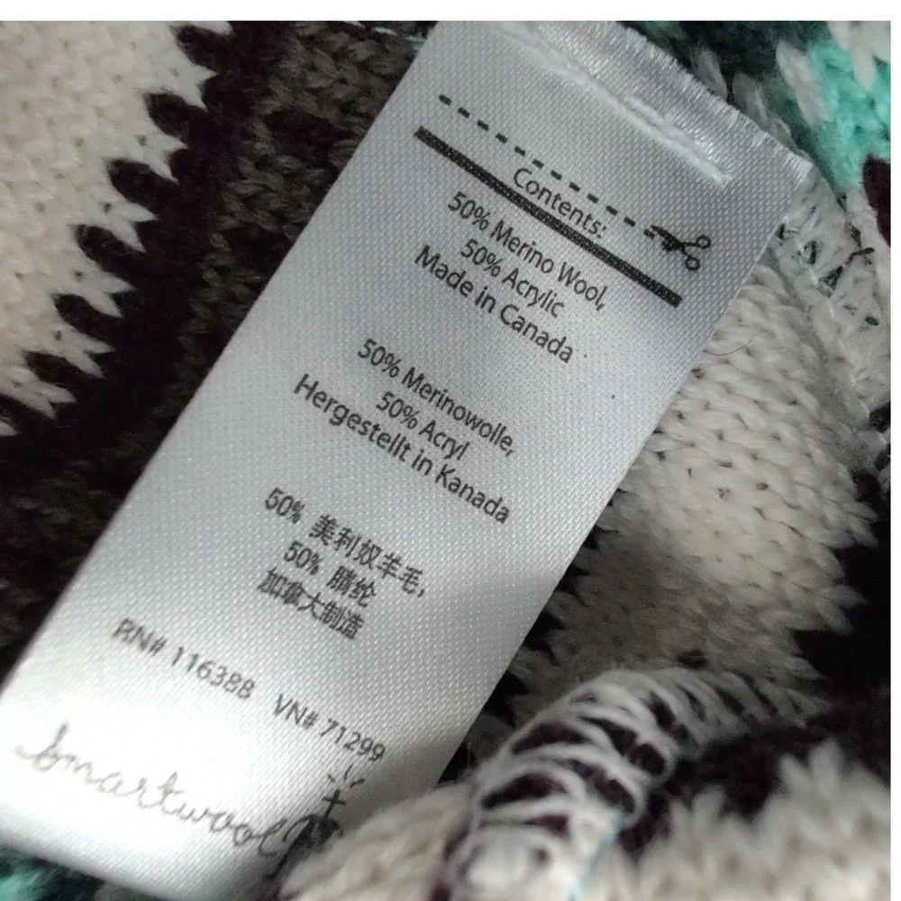 Smartwool Merino Wool Blend‎ Striped Beanie Hat Teal Cream Charcoal Gorpcore